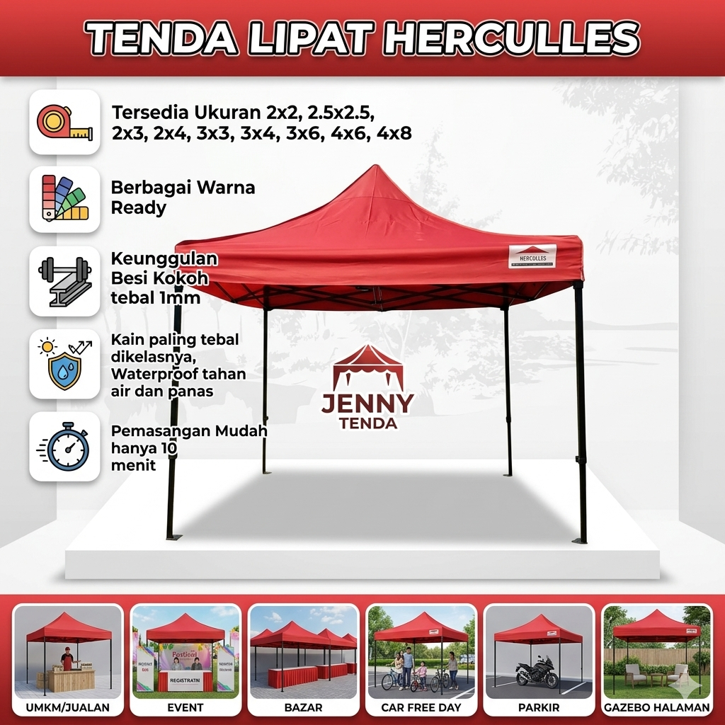 J101 Tenda Lipat Hercules Ukuran 3x3 m Tenda Herculles Portable Asli