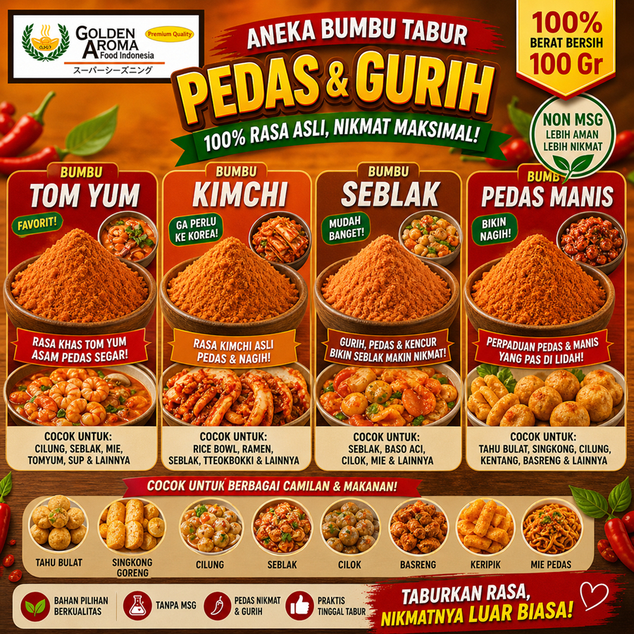 Bumbu Tabur Tomyam Bubuk Instan Tomyum Kimchi Seblak Kering Pedas Manis Tahu Bulat Singkong Cilung