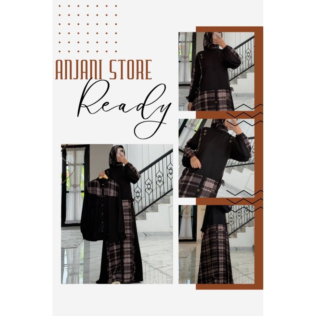 ANJANI STORE SET COUPLE GAMIS KOKO TWILL MEI SERIES SET HIJAB HITAM SQUARE