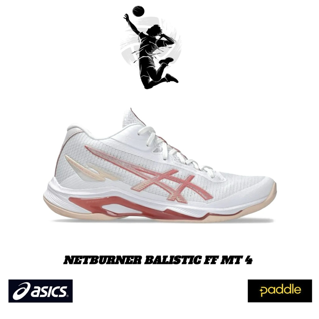 Sepatu Volly Women Asics Netburner Ballistic FF MT 4 White Wathersade Rose