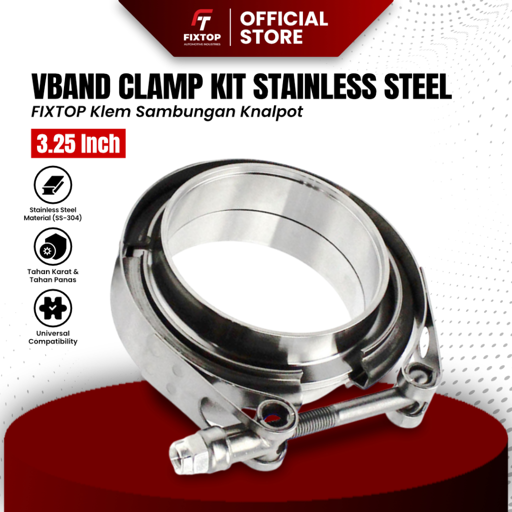 FIXTOP VBand Clamp 3,25 Inch Sambungan Knalpot Pipa Stainless Steel Klem Exhaust Pipe Connector Mobi