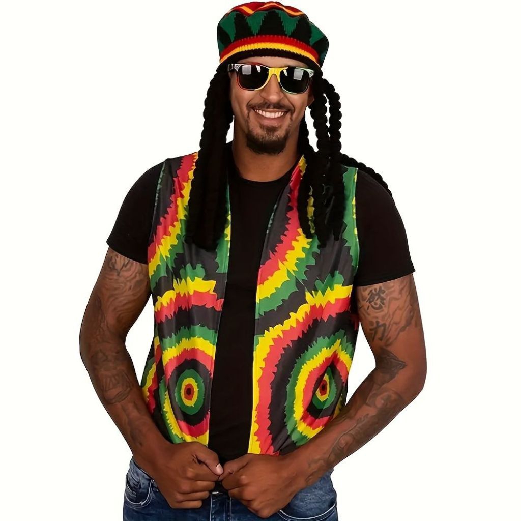 Topi Beanie Rasta dengan Rambut Gimbal Palsu / Wig Dreadlock Reggae