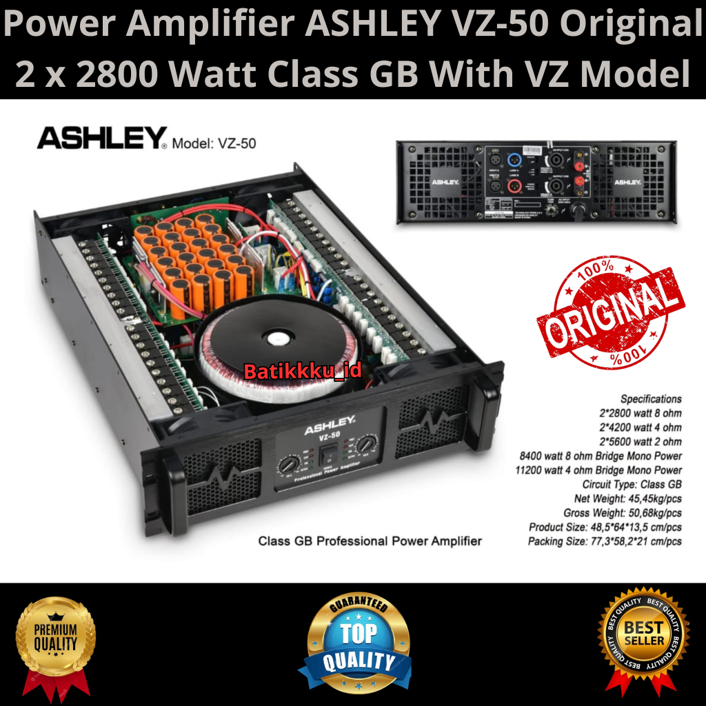 Power Amplifier ASHLEY VZ 50 VZ50 Original 2 x 2800 Watt Class GB Power Badak Lapangan