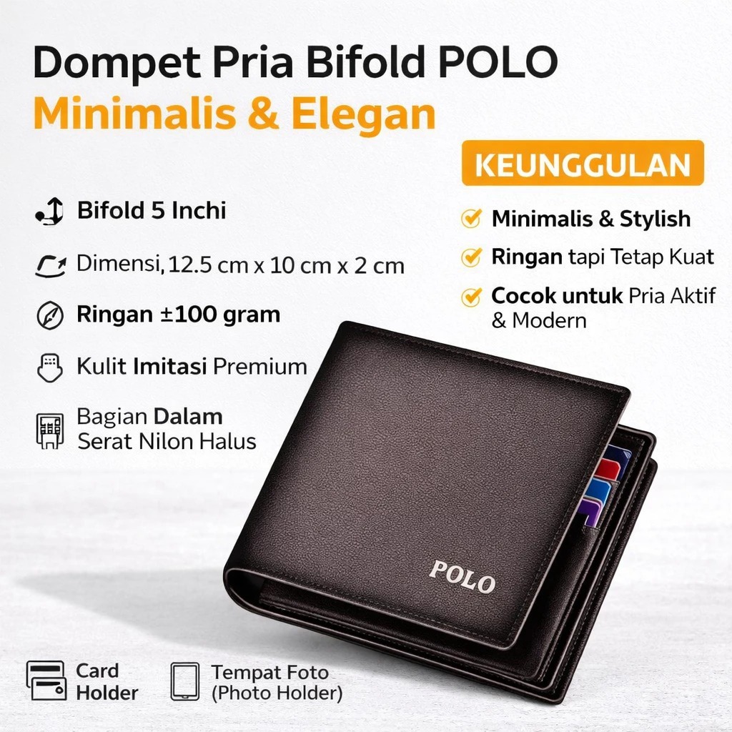 Dompet Pria Pendek POLO Kulit Sintetis Premium – Slim Elegan Minimalis