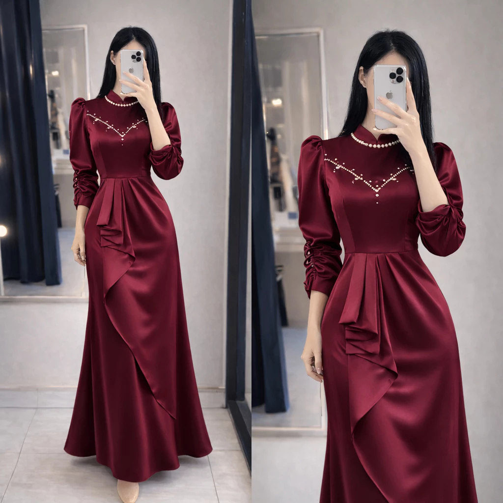 Gamis Lebaran 2026 Model Gamis Terbaru Kharisma Rashiqa Dress Baju Gaun Satin Silk Tile Mermress Pol