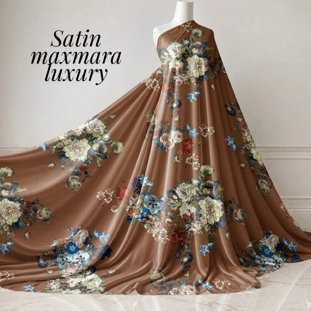 kain satin maxmara luxury motif bunga , halus & lembut