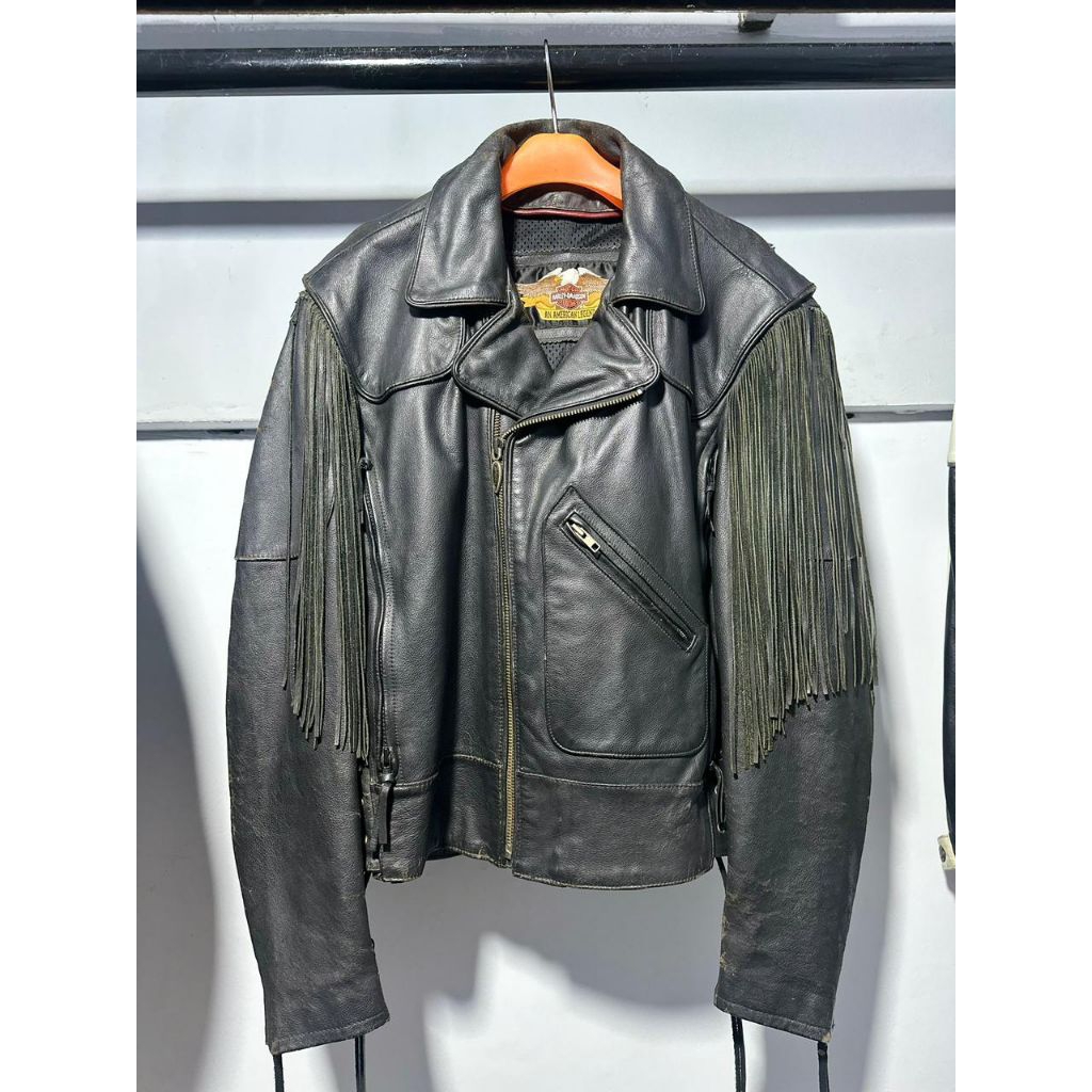 Harley Davidson Genuine Fringe Ramones Leather Biker Jacket X Jaket Kulit Avirex Schott Perfecto RBC