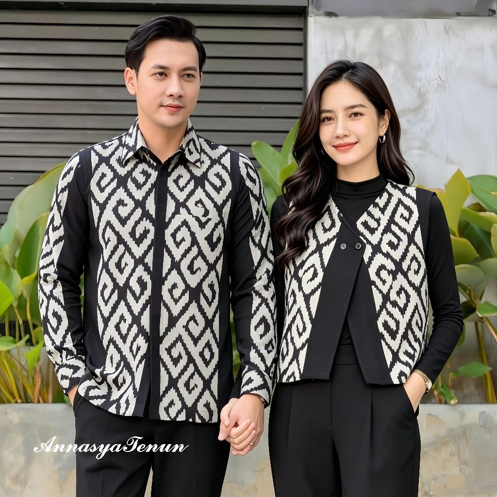 Set Couple Batik Tenun-Rompi Wanita-Kemeja Pria-Atasan Batik Kerja Wanita-Seragam Kantor