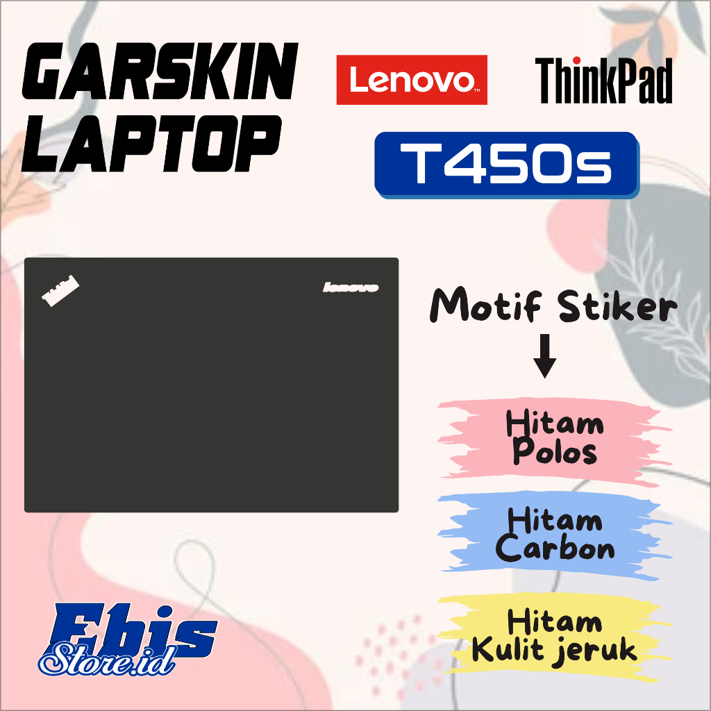 Garskin Laptop T450s Lenovo Thinkpad stiker hitam doff