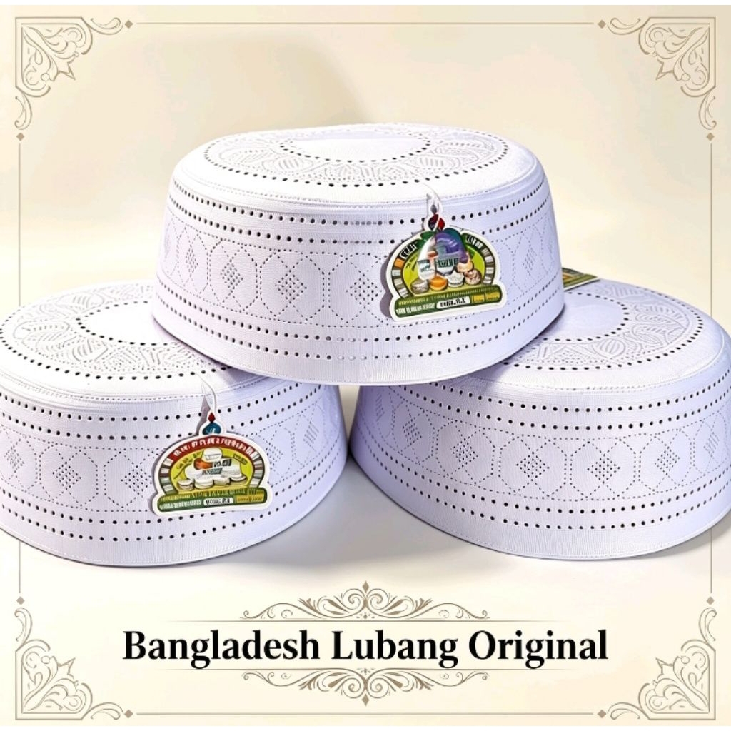 Peci songkok BANGLADESH LUBANG ORIGINAL, merk Alfaruque warna putih motif lubang