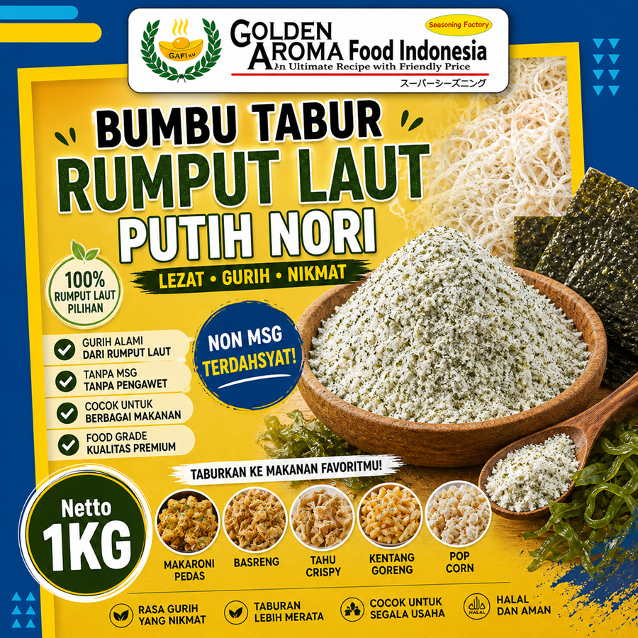 BUMBU TABUR RUMPUT LAUT PUTIH NORI SEAWEED NON MSG 1 KG FOOD GRADE 1Kg Bubuk Bumbu Makaroni Basreng 