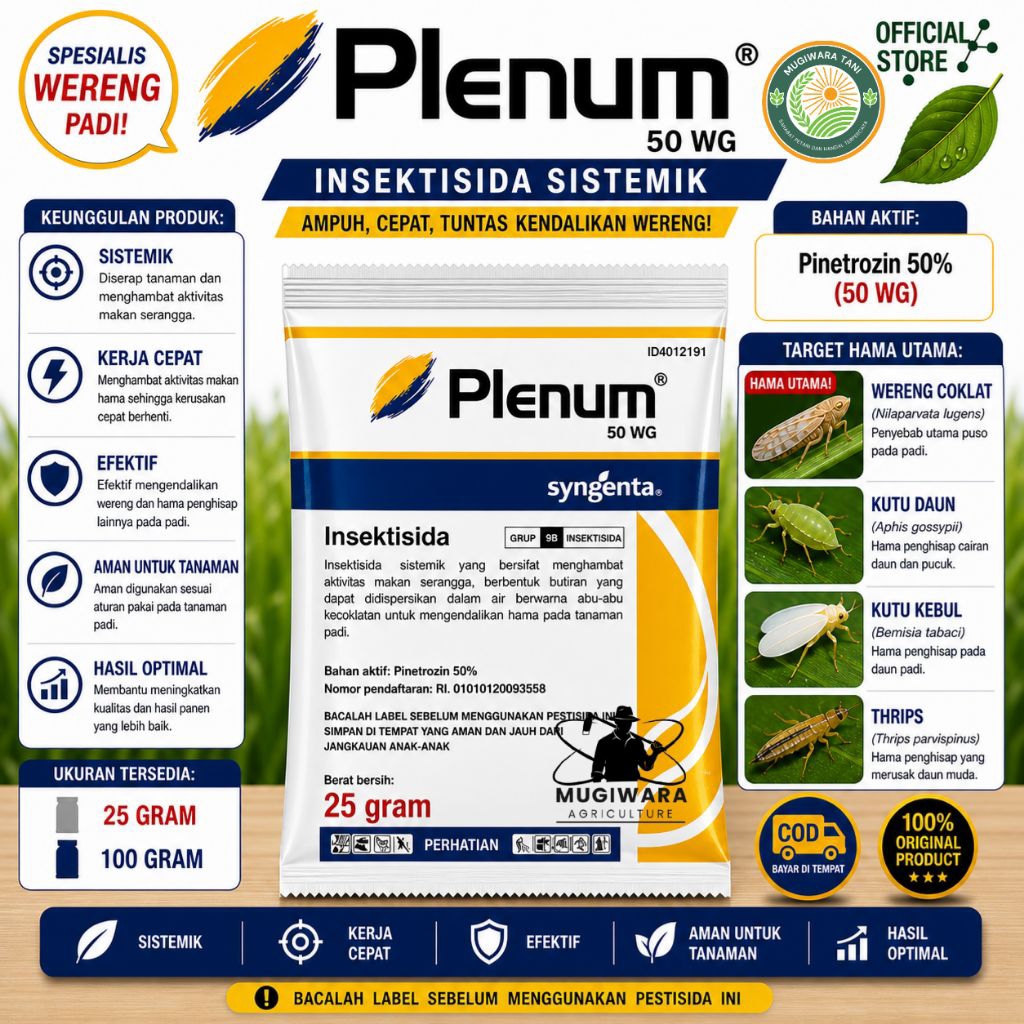 Insektisida Plenum 50WG 25gr 100gr Pymetrozine 50WG Ampuh Basmi Wereng – Obat Hama Padi Sistemik