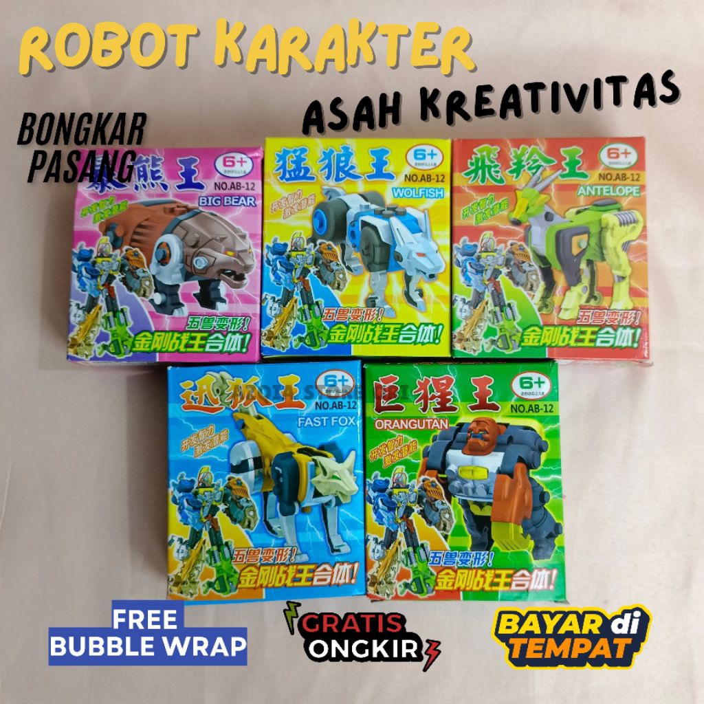 Mainan Anak Lego Robot Rakit Bongkar Pasang Karakter Hewan Bisa Jadi Robot Bisa COD Azqia Store Ori