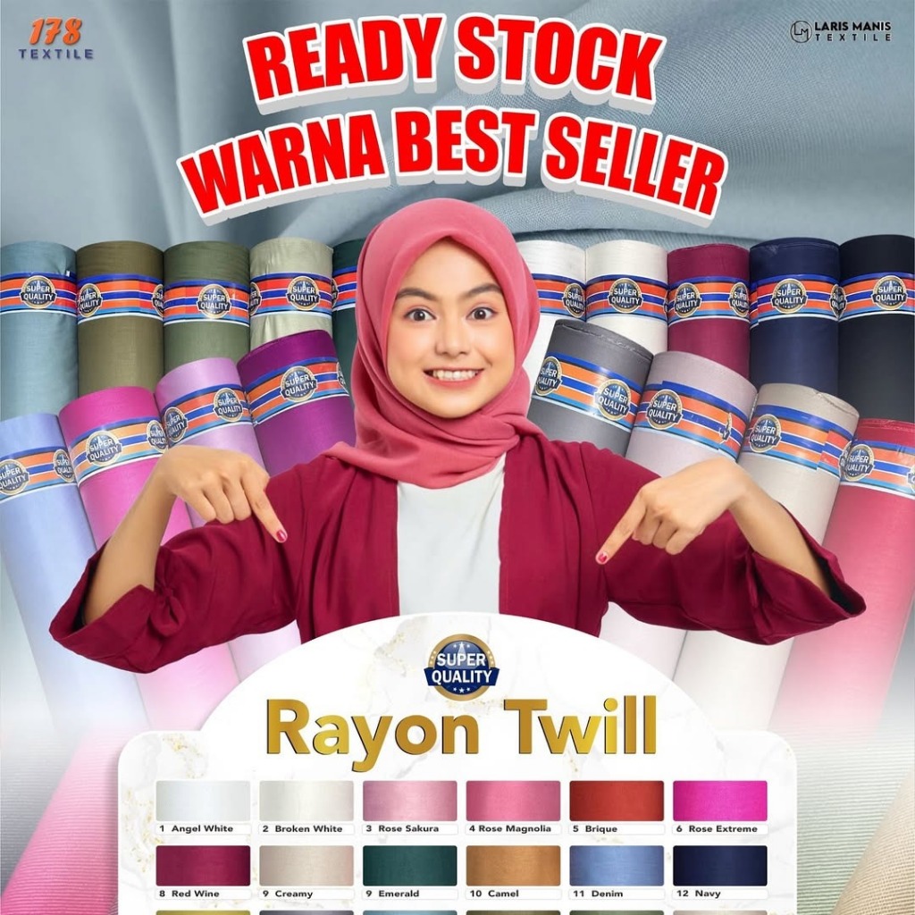 [GROSIR] Kain Rayon Twill 178 Premium 1 Roll (=+75 Yard) - Bahan Tebal Adem Flowy