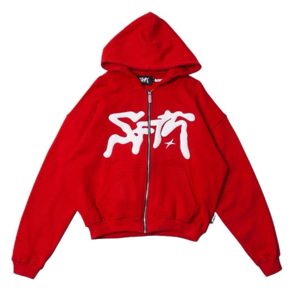Jaket Sweater Hoodie Boxy Menyala Zipper Grafity Saffath Warna Hitam Unisex Pria Wanita Premium Qual