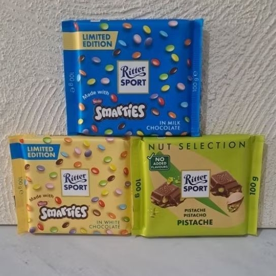 RITTER SPORT SMARTIES WHITE CHOCOLATE / RITTER SPORT SMARTIES MILK CHOCOLATE / RITTER SPORT PISTACHI