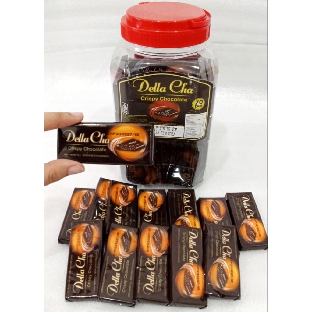 Exp FEB 2027 -  Isi 70pcs (per Toples) Della Cha Crispy Chocolate - Cokelat Krispi Coklat Jar - Hala