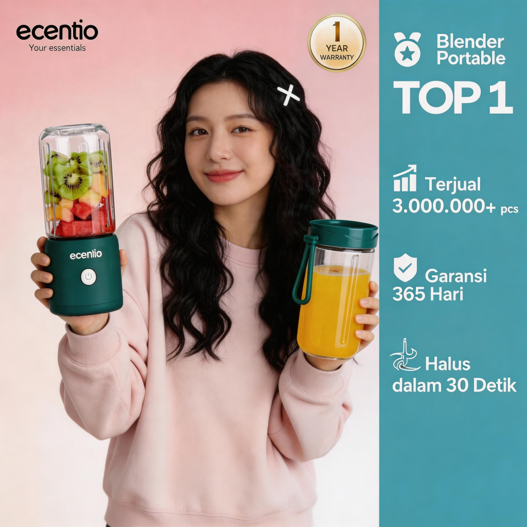 ecentio Kaca blender 8 Mata Pisau Portable 380+380ml Usb Juicer Mini Multifungsi