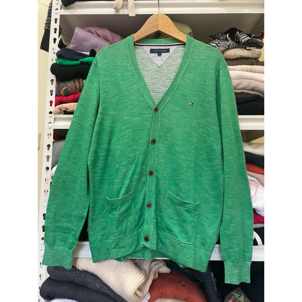 TOMMY HILFIGER CARDIGAN GREEN HIJAU KNIT KNITWEAR RAJUT