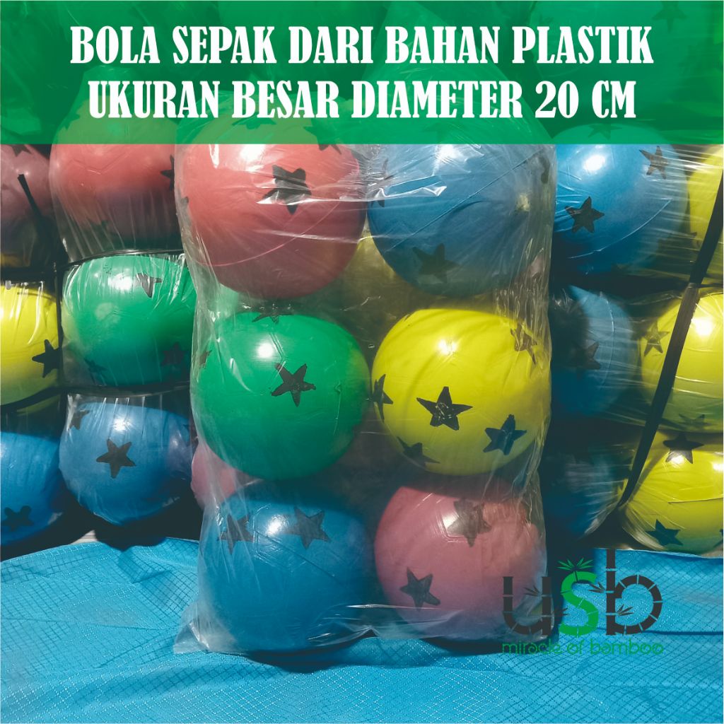 (6 pcs) bola sepak warna-warni dari bahan plastik ukuran besar diameter 20 cm