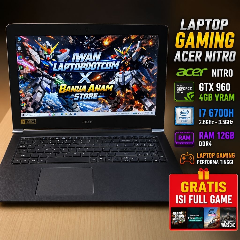 LAPTOP GAMING ACER NITRO V15 I7 6700HQ GTX 960 8GB 256GB