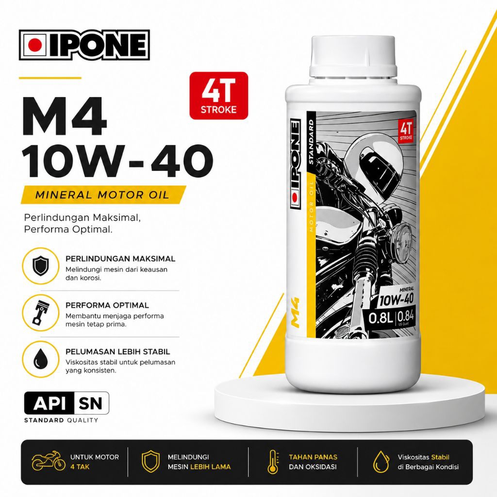 Oli Motor IPONE M4 10W-40 4T API SN 0.8L Oli Mesin Motor 4 Tak Mineral