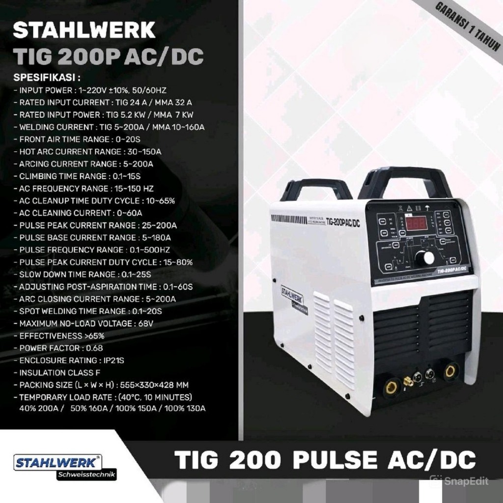 STAHLWERK AC/DC TIG - 200P | MESIN LAS TIG + MMA AC/DC (white)