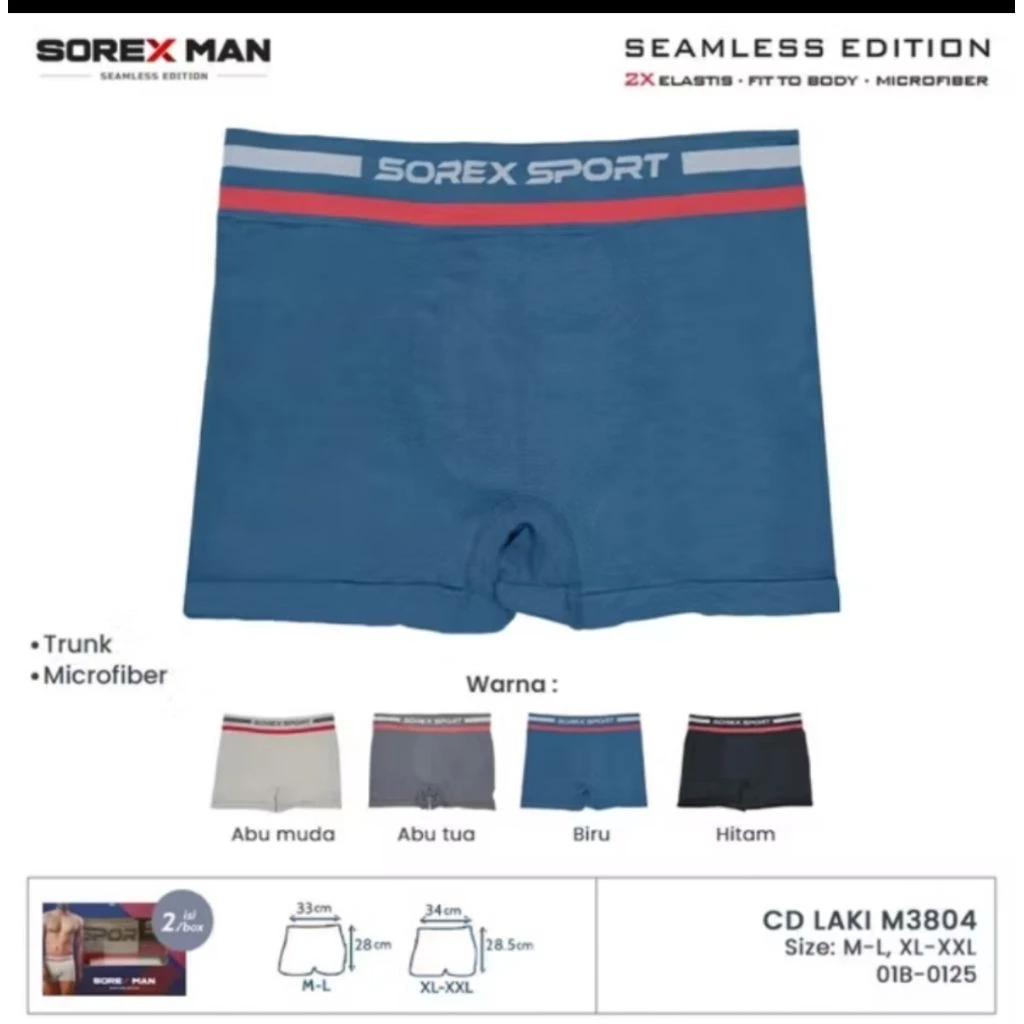 [ 2pcs ] Boxer Seamless Sorex Man 3802/3804/3817 | Cd Boxer Pria Sport | Cd Boxer Sorex Man Premium 