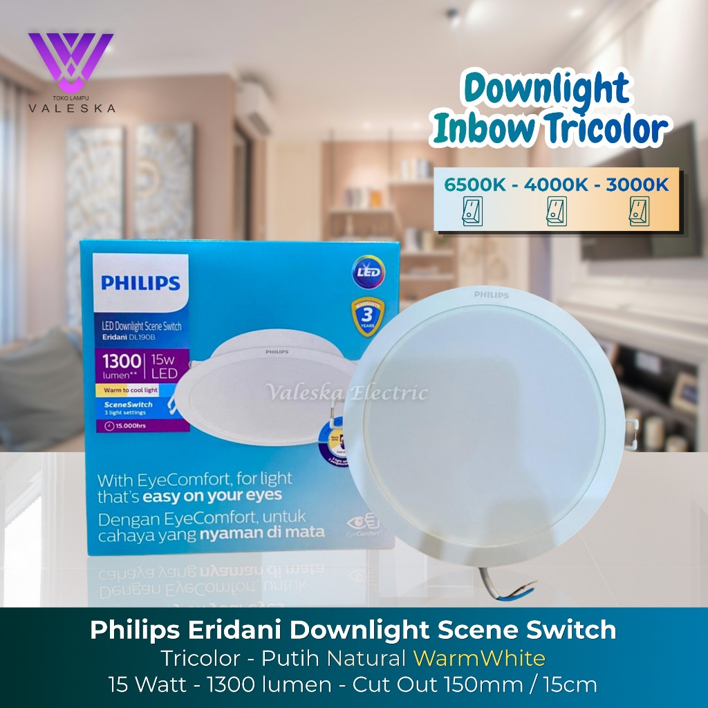 Apapuuuun Philips Eridani Scene Switch Ssw Downlight Inbow Tanam Plafon Tricolor 3 Warna 9W 12W 15W