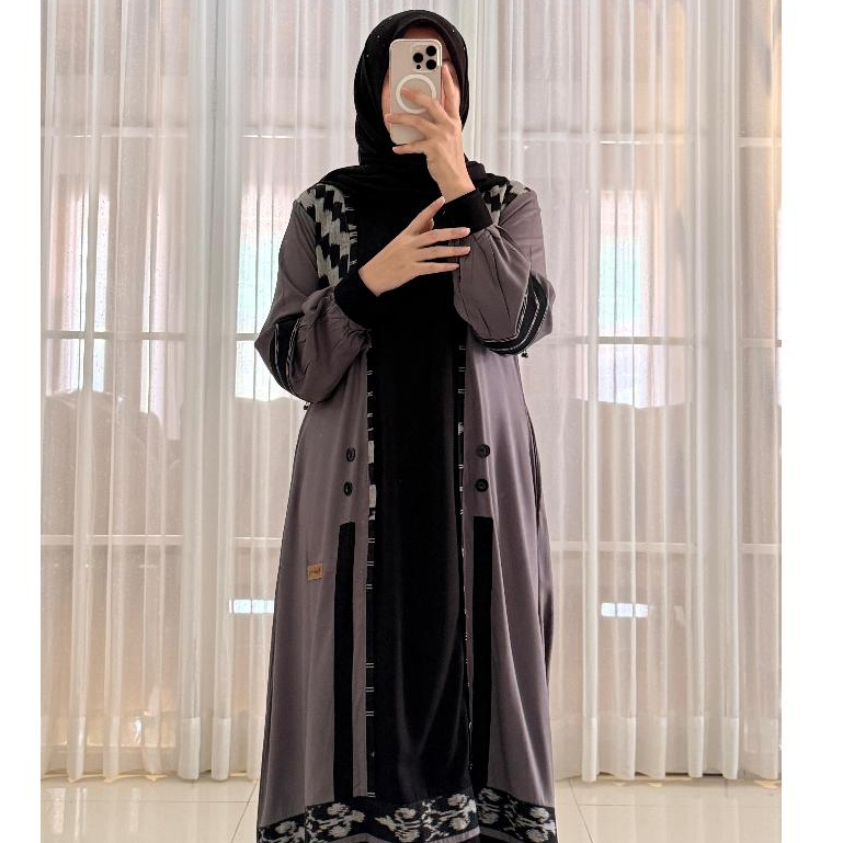 Nadheefa - Dress Troso Abu Hitam Rayon twill uniqlo