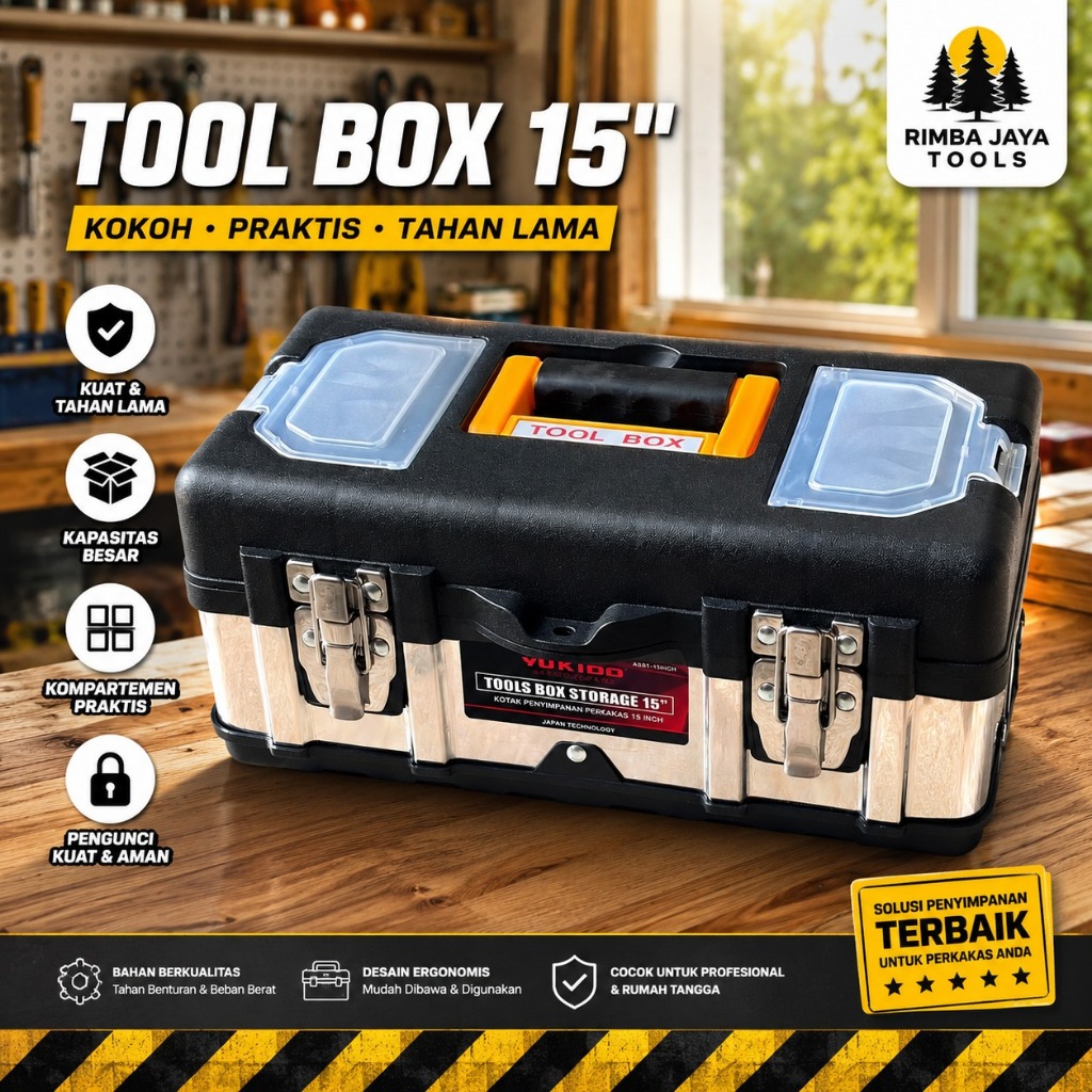 YUKIDO Tool Box Besar 15 Inch Kotak Perkakas Stainless Besar Tool Box