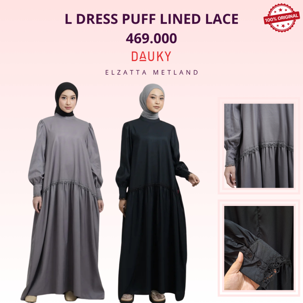 Dauky L Dress Puff Lined Lace gamis katun dilengkapi dengan bordir motif lace elegant