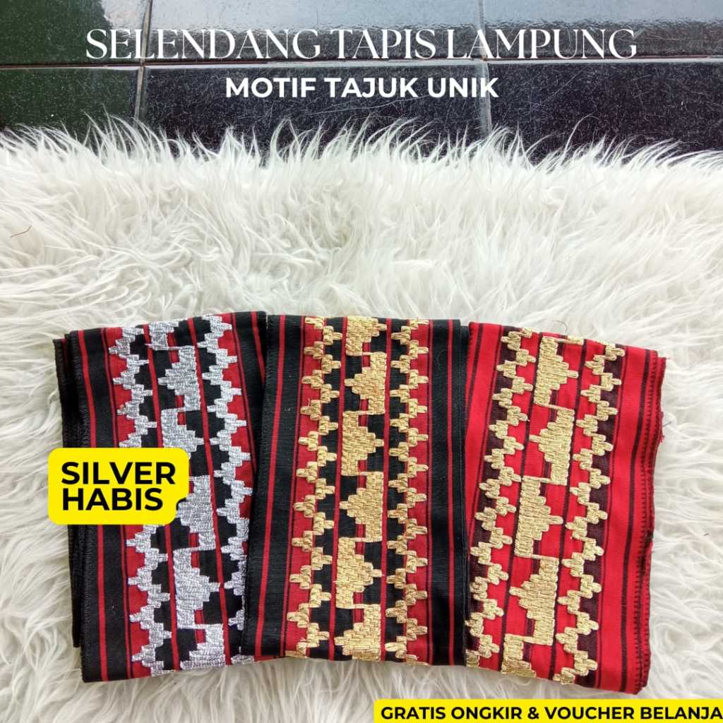 Selendang/Bisban Sulam Tapis Lampung - Bisban Tapis Motif Tajuk Unik - Selendang Acara Khas Lampung 