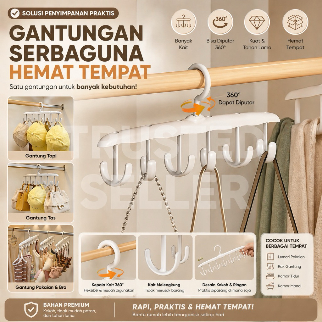 A29A TSS HANGER GANTUNGAN PLASTIK 12 HOOK SERBAGUNA KAIT PAKAIAN BH DASI TOPI DALAMAN CD AKSESORIS K