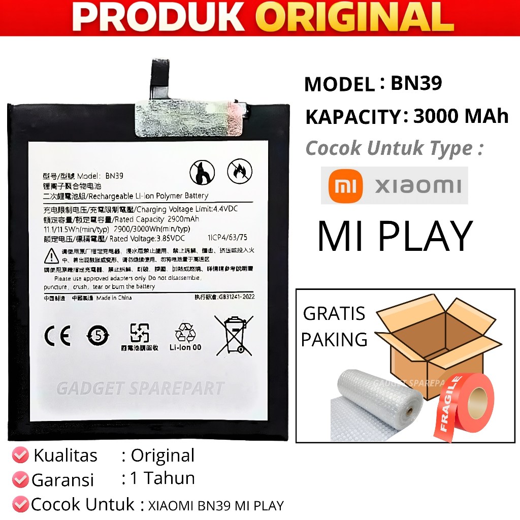 BATERAI XIAOMI MI PLAY / BATERAI XIAOMI BN39