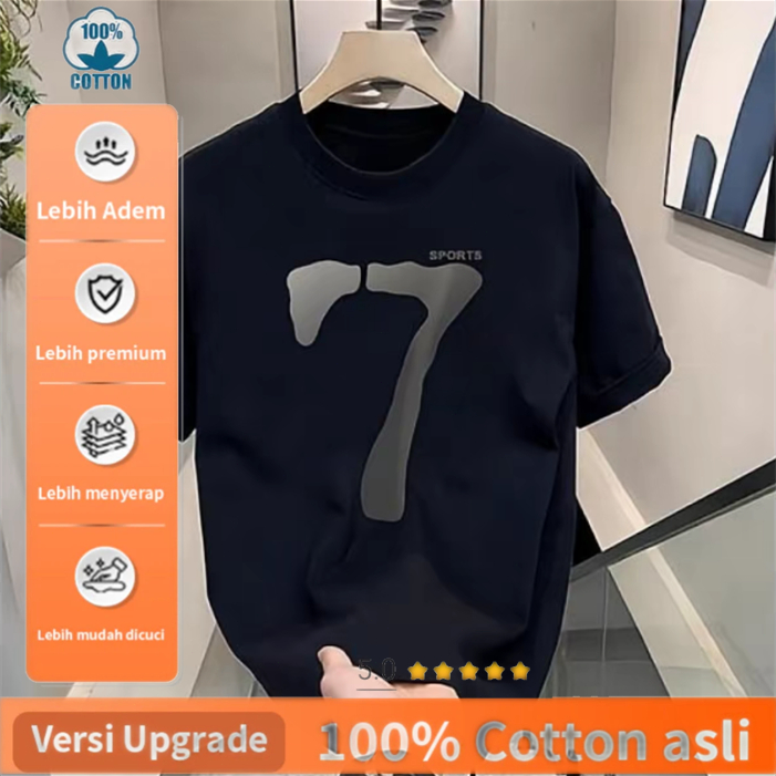 Kaos Sablon Angka 7 Minimalis - 100% Katun Premium Adem Nyaman