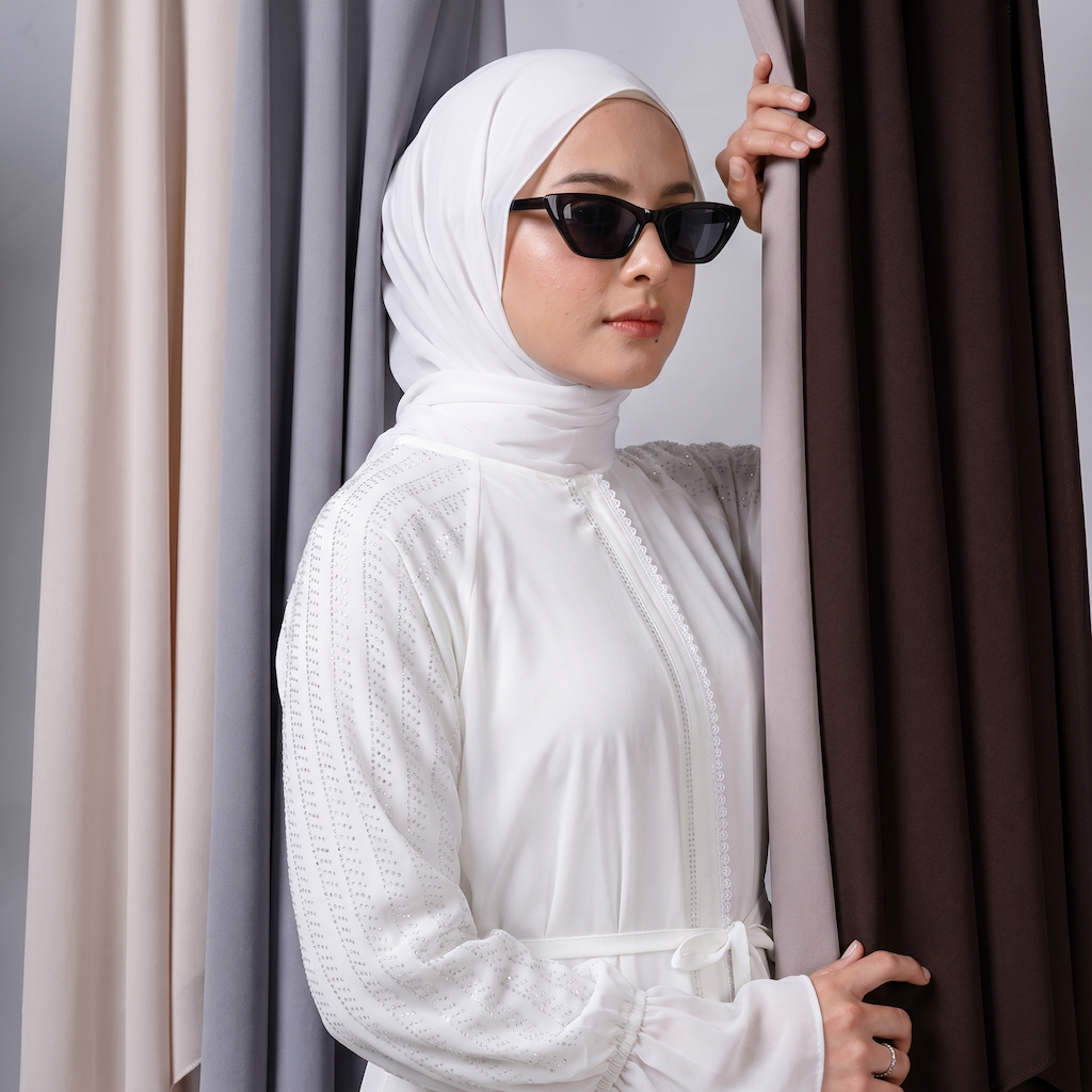 Mesaya - Gamis Abaya Putih BW Elegan Turkey Dress Outer Zipper Gamis Pesta Lebaran Kajian Umroh 511