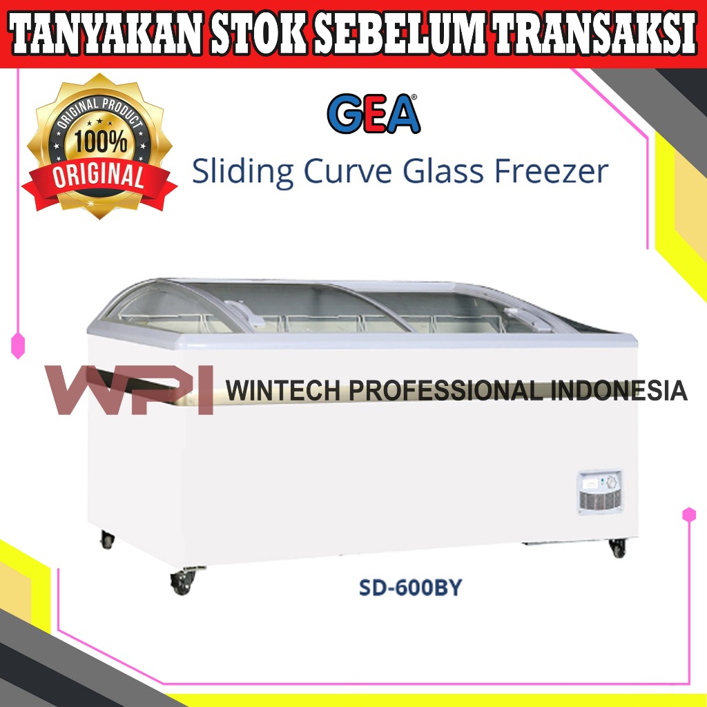 Gea SD-600BY Sliding Curve Glass Freezer - Freezer Box Kaca Geser Kapasitas 600 L - Freezer Kaca Cem