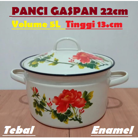 Panci Jadul Tebal ukuran 22cm/5 Liter aneka motif dan warna, panci enamel, panci gaspan, panci Thail