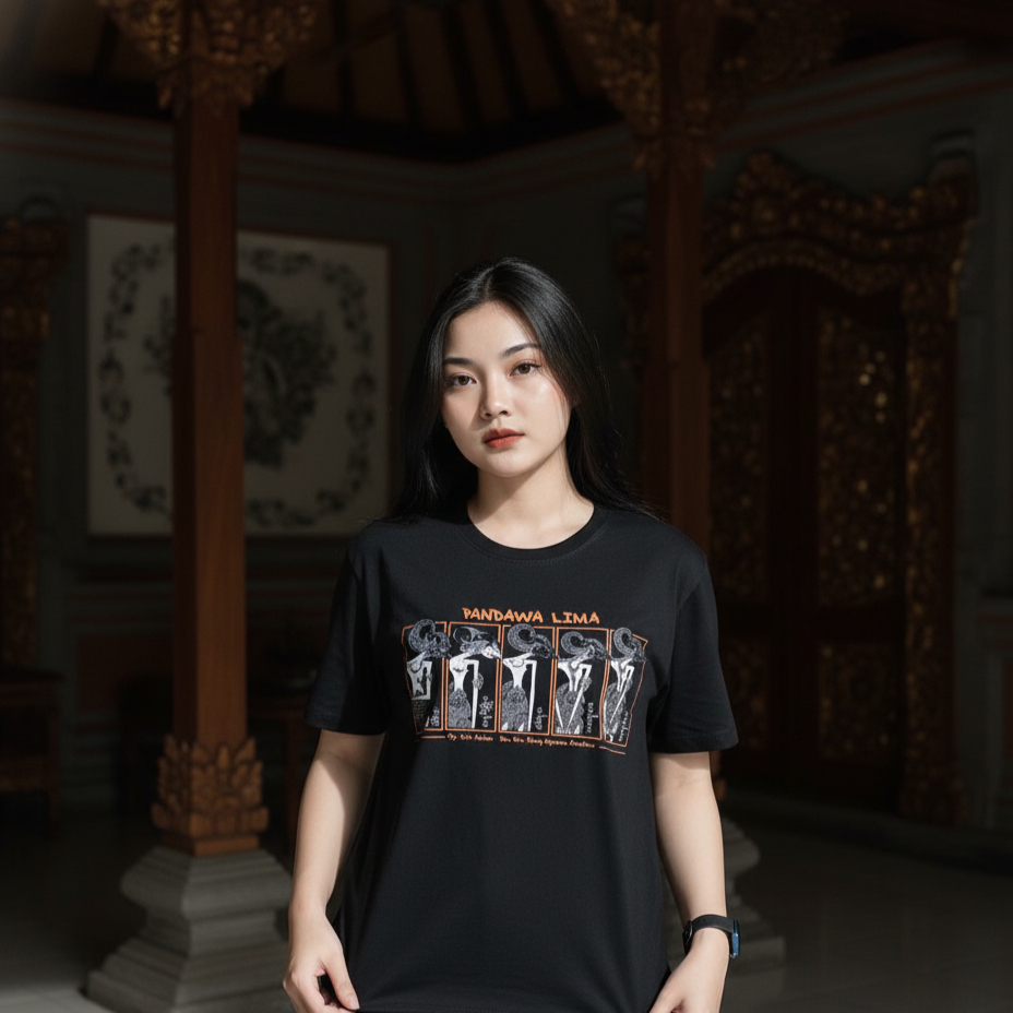 KANIGARA - Kaos Pandawa lima / kaos wayang simpel hitam ARJUNA / BIMA / NAKULA / SADEWA / YUDISTIRA 