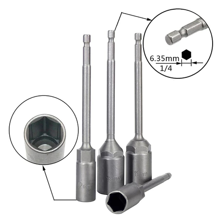 Ecoliving_ 3Pcs Adaptor Socket Mata Kunci Shock Format Hexagonal Ukuran 8Mm 10Mm 12Mm Panjang, Bisa