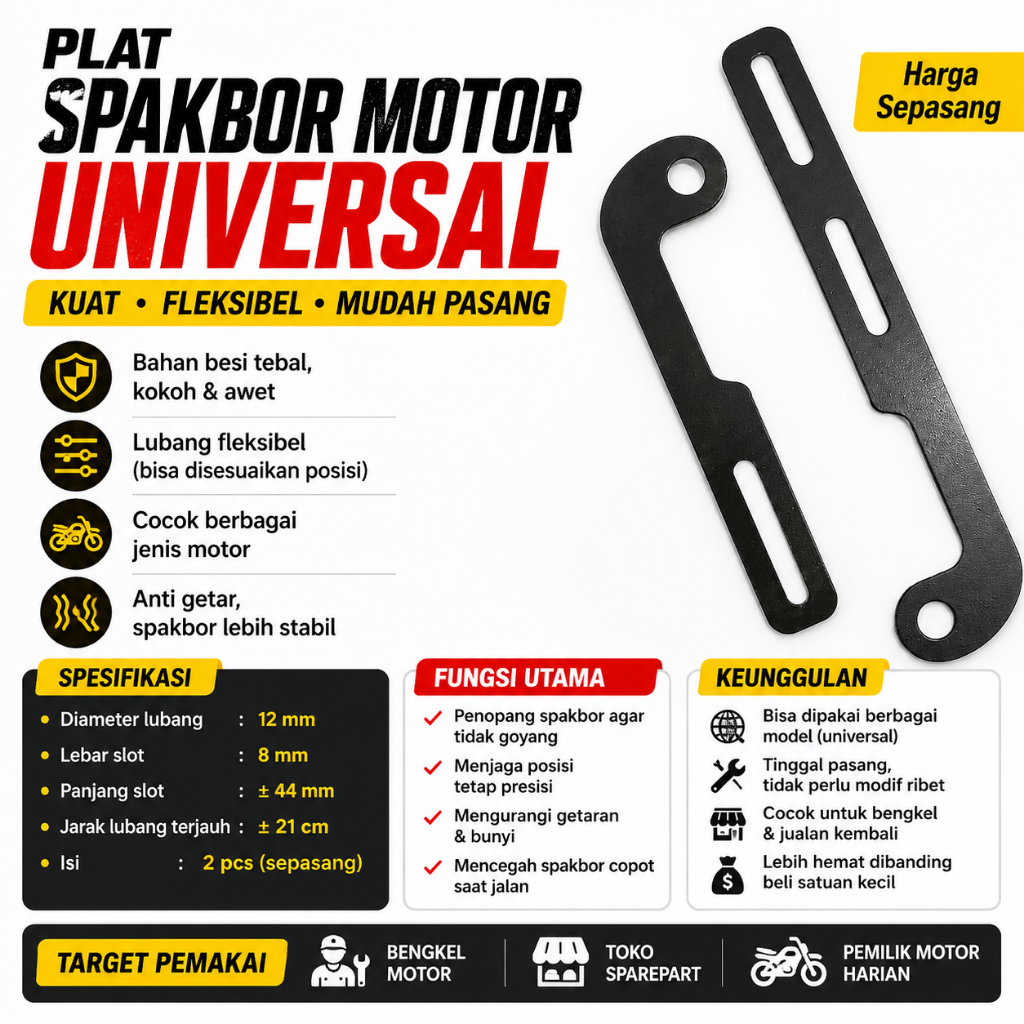 Plat Klem Spakbor Motor Variasi Universal Semua Sepeda Motor (Sepasang)