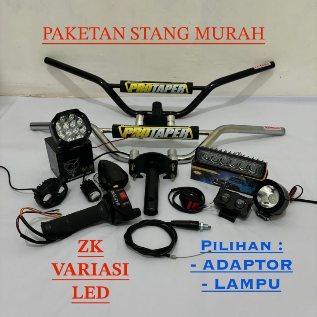 Paket paketan Stang Trail Hitam/Chrome busa Protaper Adaptor Honda Gasspontan 2 tombol saklar free l