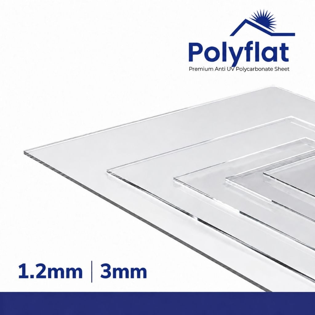 Polycarbonate Atap Roof Polyflat Tebal 1.2mm & 3mm Lebar 1.22 Meter Per 1 Roll Atap Polikarbonate  S
