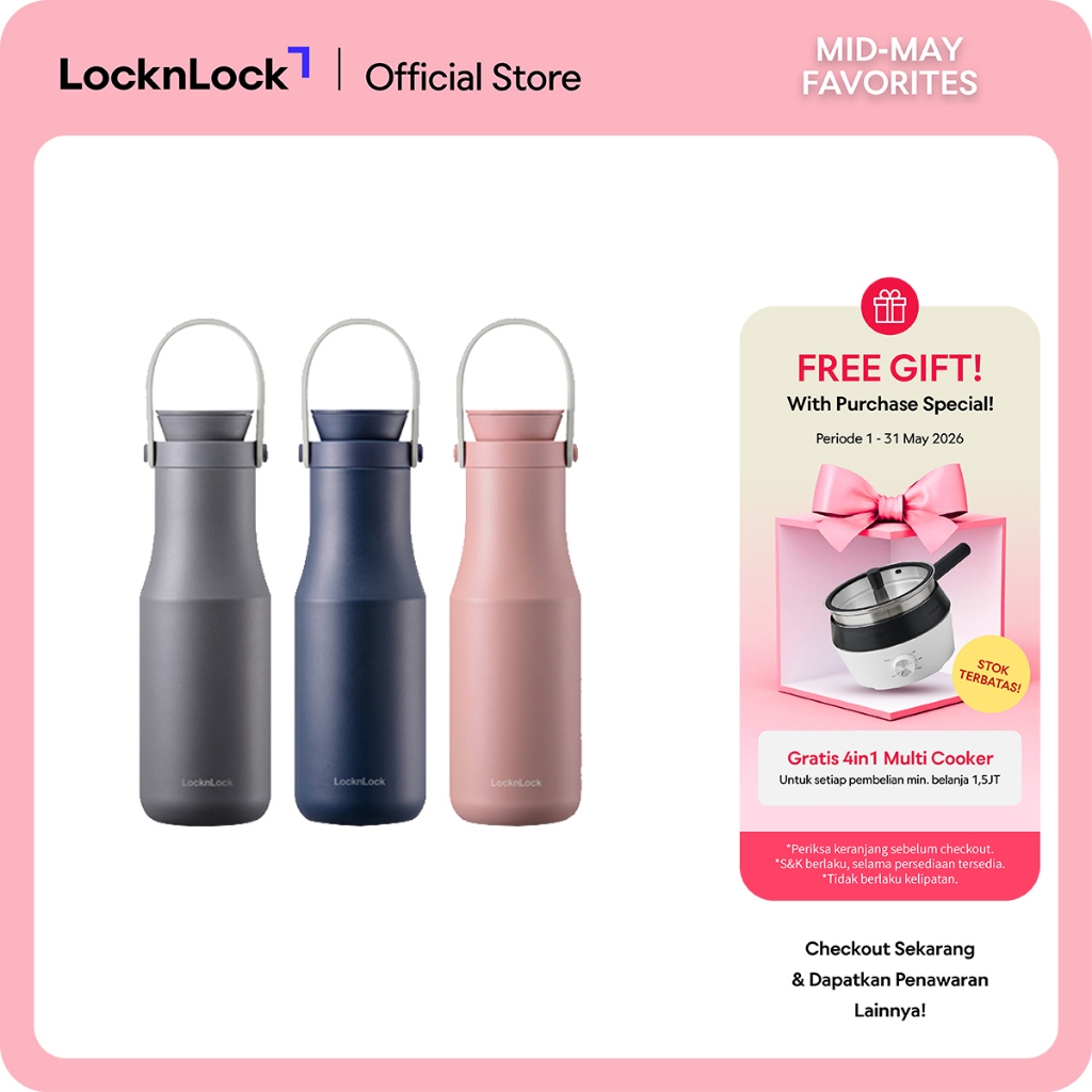 Bình Giữ Nhiệt LocknLock Metro Double LHC4202 470ml - Hitam| Putih, Abu-abu, Biru Navy, Merah Muda
