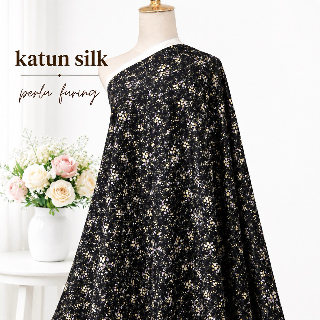 kain katun silky semi sutra motif bunga kecil