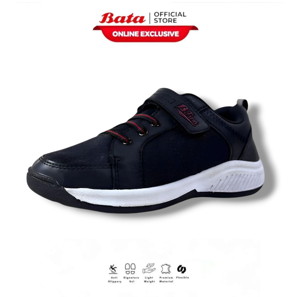BATA - Sepatu Sekolah Anak Perempuan Laki Laki Terbaru Hitam Putih PAUD TK SD Perekat Ringan
