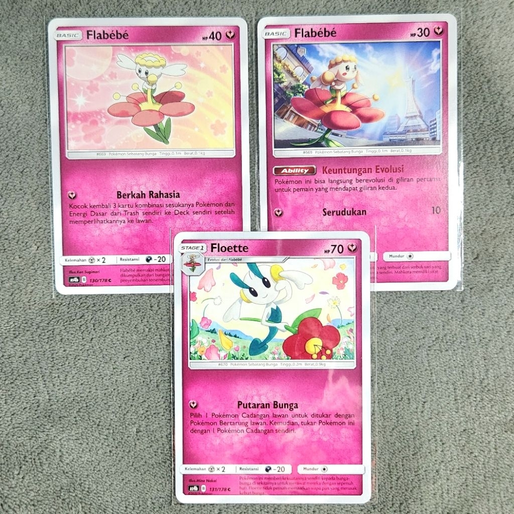 [3Kartu] Flabebe & Floette Pokemon Card ID [Common] - Original Matahari & Bulan Penguasa Langit Set 