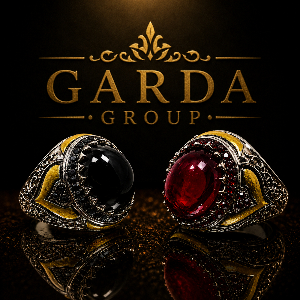 Cincin Titanium Pria Obsidian Batu Hitam Merah Aesthetic