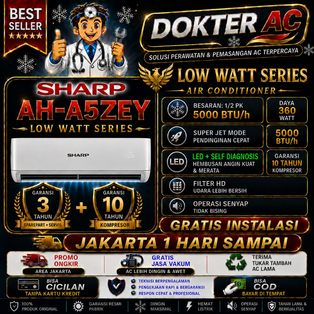 AC SHARP 1/2PK STANDARD LOW WATT AH-A5ZCY / AH-A5ZEY WITH LED / AC SHARP 1/2PK / AC SHARP SETENGAH P